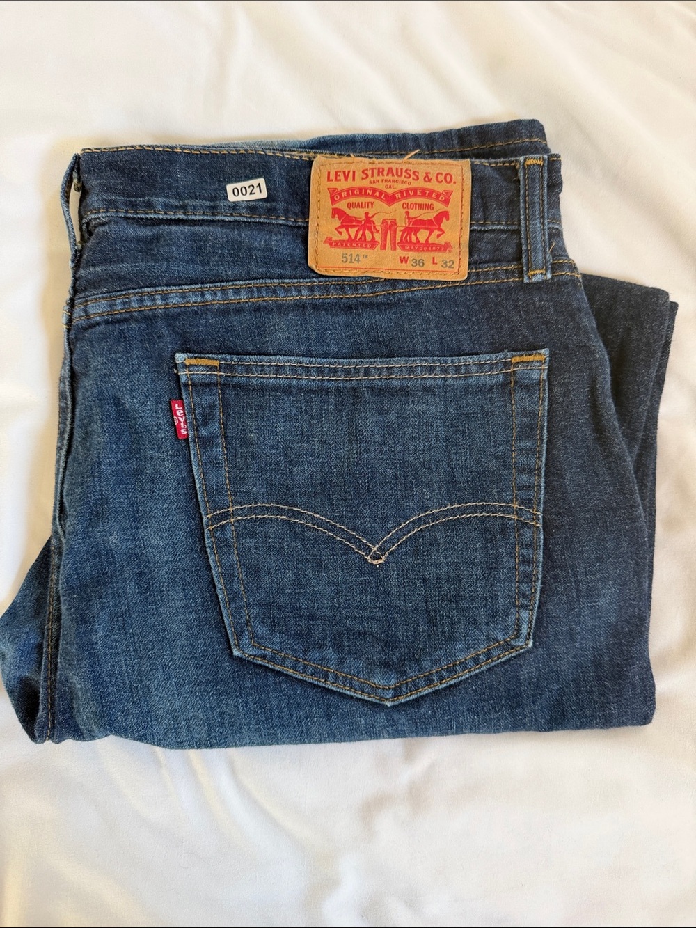 Levi's Men's Dark Blue Straight Leg Jeans with Leather Patch